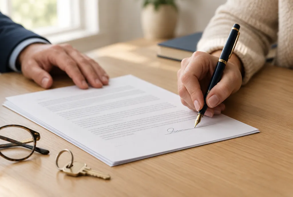 A person signing the last page of their will in front of a witness